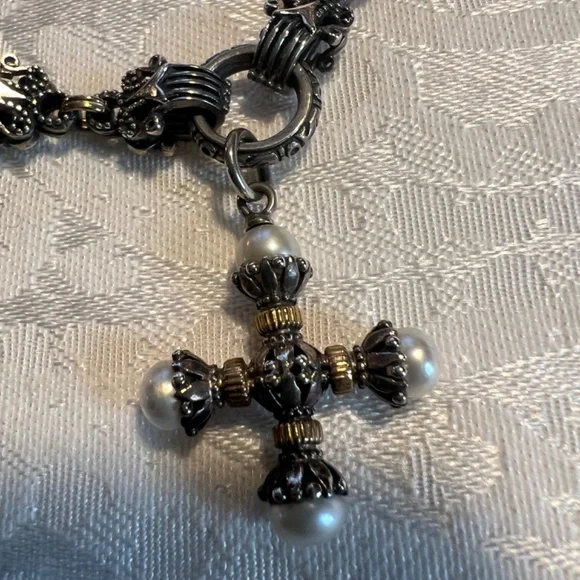 Konstantino Bracelet with Sterling Silver, 18K Gold and Pearl Maltese Cross